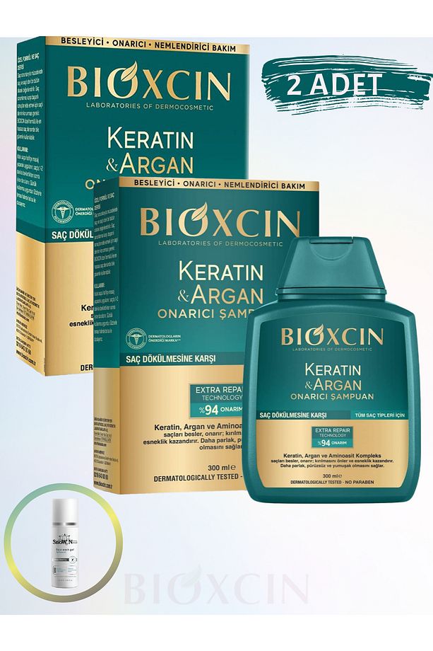 Keratin & Argan Onarıcı Şampuan 300 ml ( 2 ADET) '&' (1 ADET 100 ML YÜZ TEMİZLEME JELİ) - 1