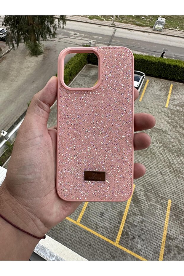 حافظة آيفون 15 برو متوافقة مع حجر الراين الوردي - 1