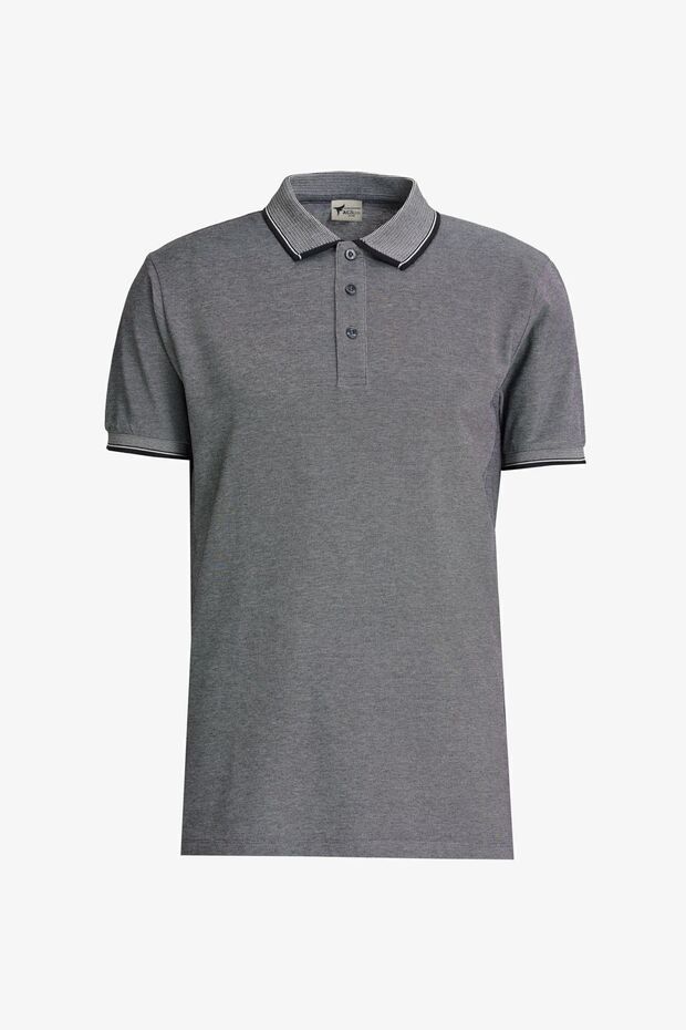Erkek Açık Siyah-Açık Gri-Koyu Gri 3'lü Çekmeyen Pamuklu Slim Fit Kıvrılmaz Polo Yaka Tişört - 8