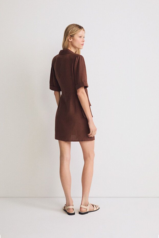 Rochie mini cu piept dublu din in - 4