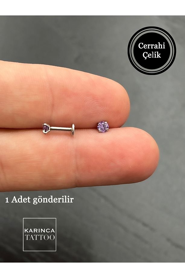 Renkli Taşlı Piercing Kıkırdak Forward Helix Conch Flat Kulak Memesi Burun Labret Tragus Piercing - 3