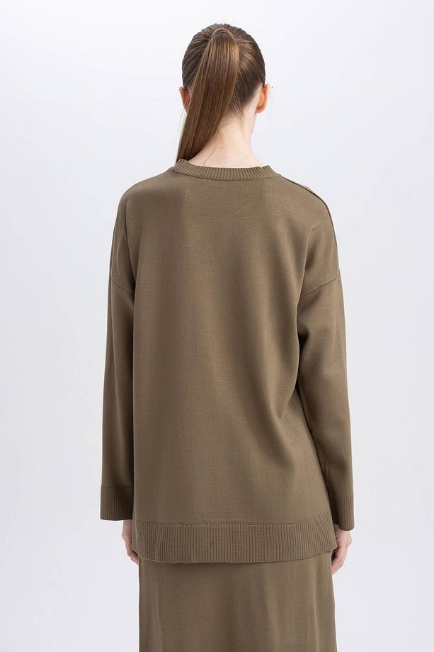 Regular Fit Bisiklet Yaka Basic Düz Triko Kazak Tunik A9803ax23wn - 7