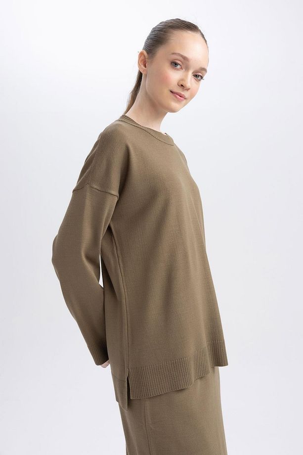 Regular Fit Bisiklet Yaka Basic Düz Triko Kazak Tunik A9803ax23wn - 3