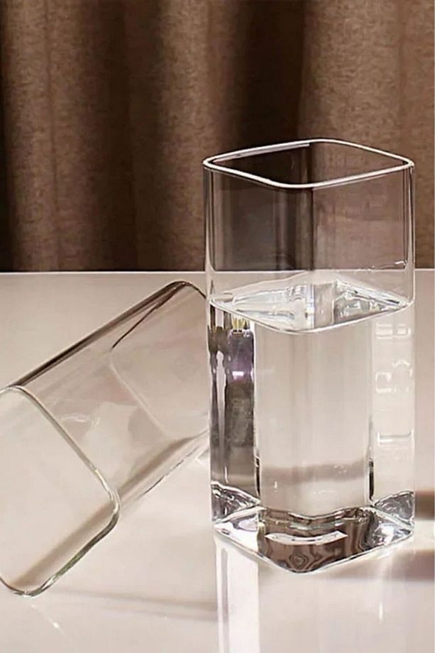 2 Li Pipetli Kare Kahve Bardağı | Meşrubat Bardağı | Soğuk Kahve Bardağı | Dikdörtgen bardak 350ml - 3