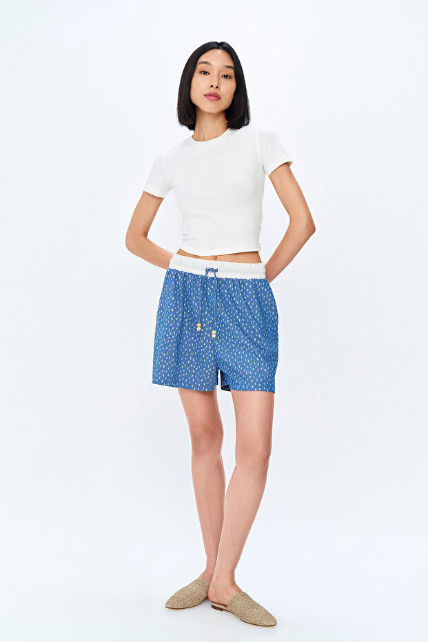 Kısa Kol Basic Crop Tişört Ekru - 1