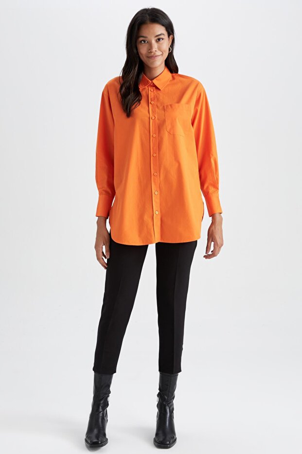 Nyugodt szabású poplin ing tunika - hosszú ujjú, 100% pamut Y7872az22hs - 2