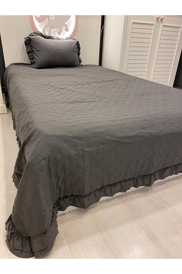 SİDE ANTRASİT RUFFLE TEK KİŞİLİK YATAK ÖRTÜSÜ - 2