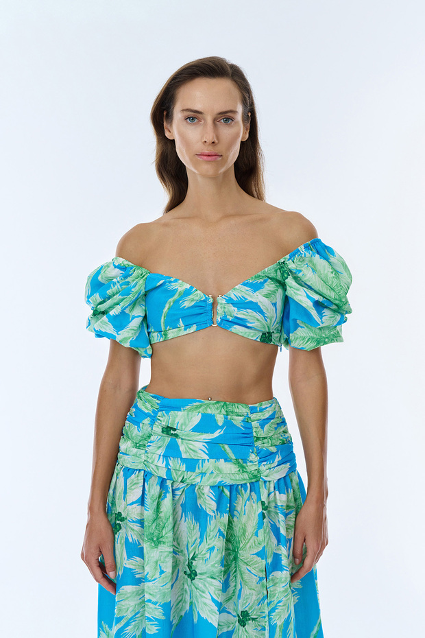 بوستير منقوش بالنعناع - بلوزة بأكمام بالون - 4