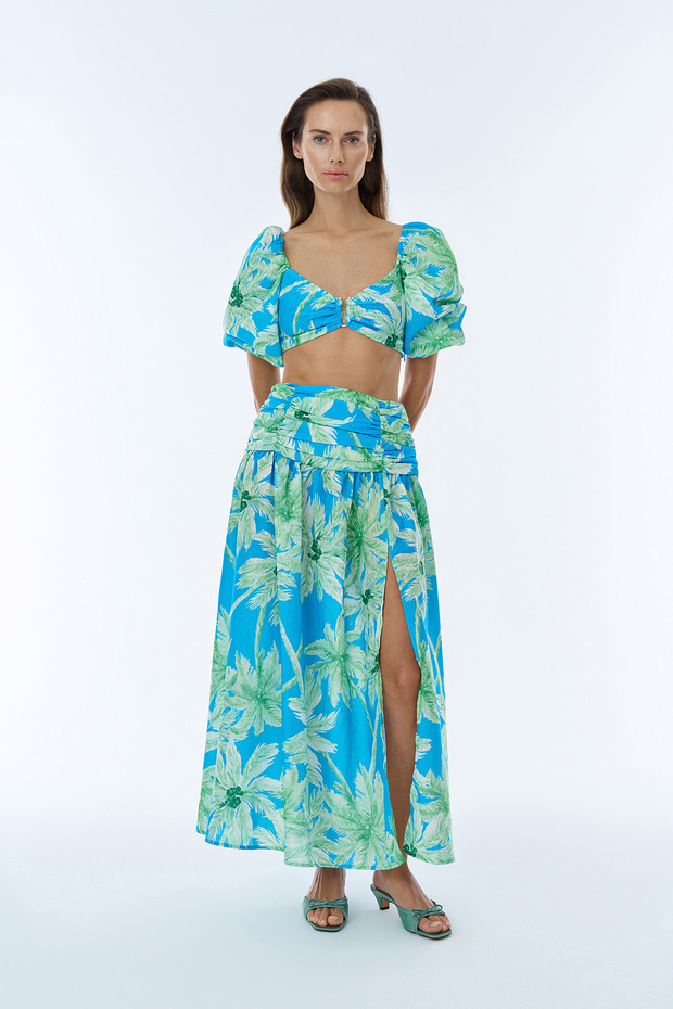 بوستير منقوش بالنعناع - بلوزة بأكمام بالون - 3