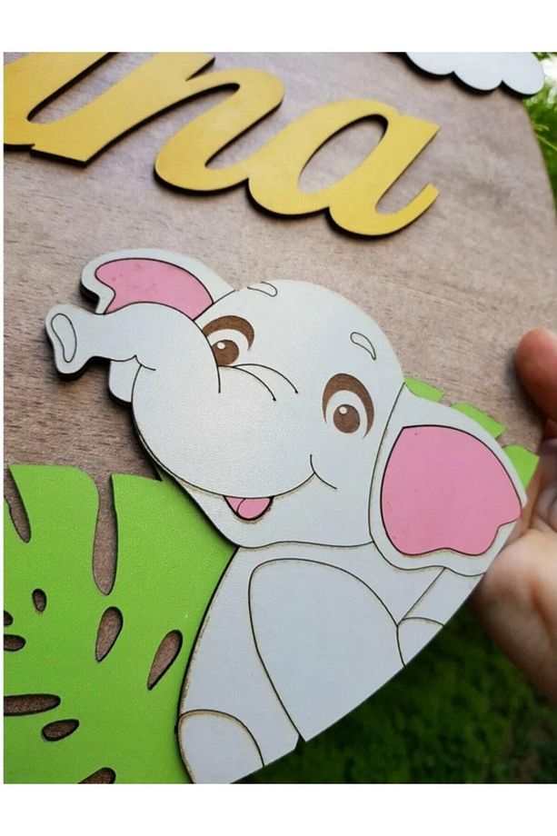 Özel Konsept Tasarım Safari Bebek Kapı Süsü - Zebra Ve Fil Aksesuar Çocuk Pano Kapısüsü - 4