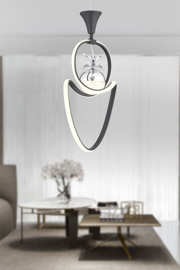 Ulya Tekli Siyah Krom 3 Renkli 30 Watt Ledli Modern Oturma Odası, Koridor, Salon Led Avize - 1