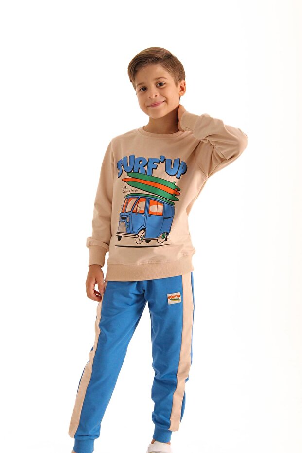 Cotton Surf up Printed Boys' Double Set Blue