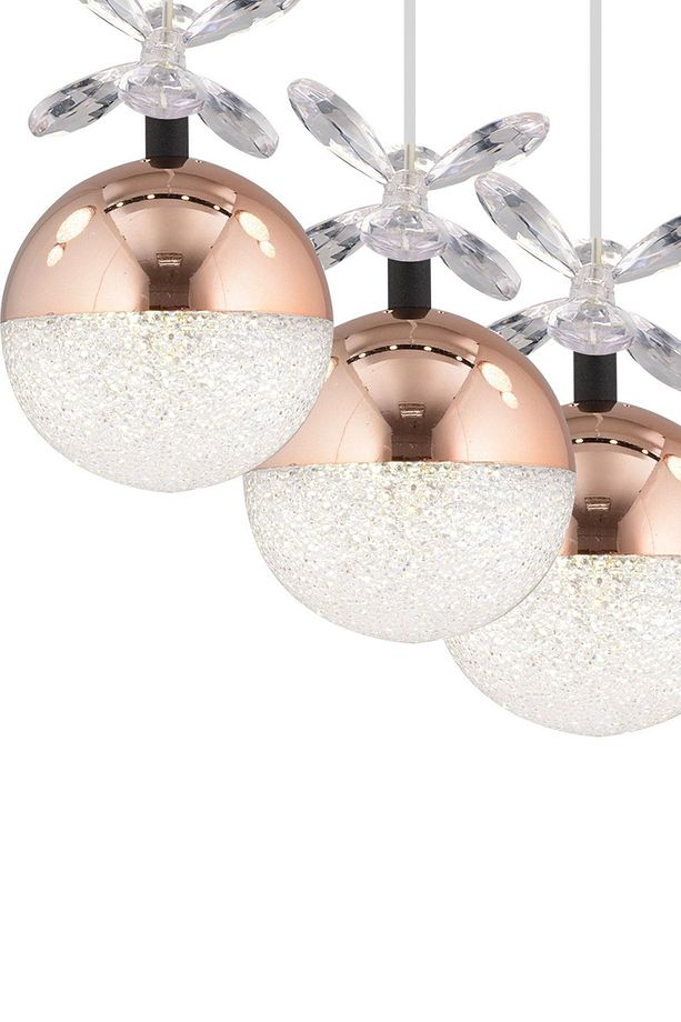 Lokken 5'li Sıralı Bakır 50 Watt Kristal Ledli Modern Oturma Odası Salon Sarkıt Avize - 4