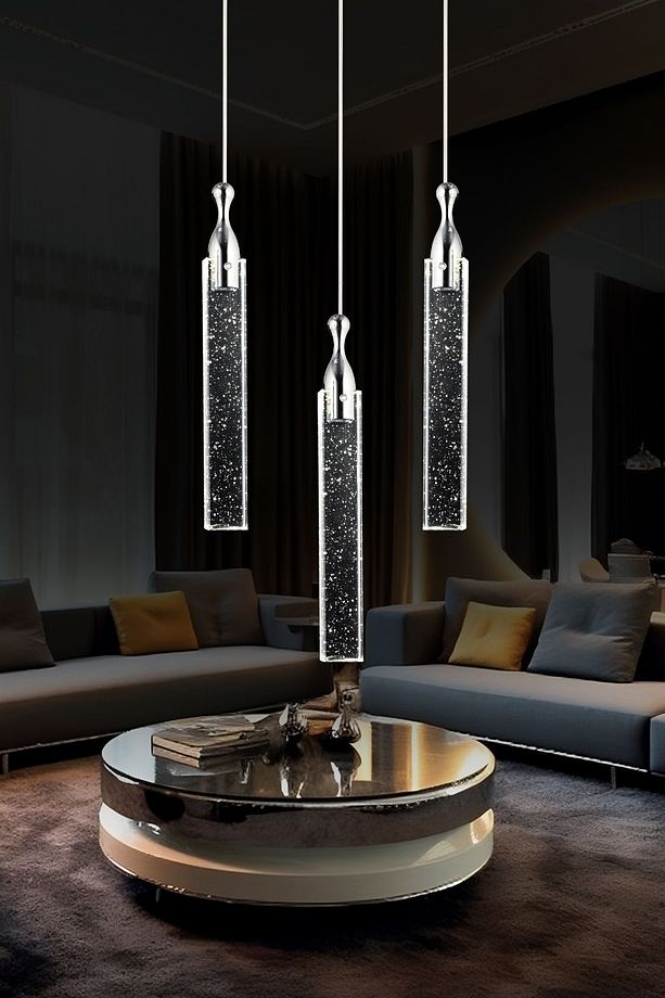 Klaus 3'lü Yuvarlak 3 Renkli 48 Watt Krom Kristal Ledli Modern Oturma Odası Salon Sarkıt Avize - 1