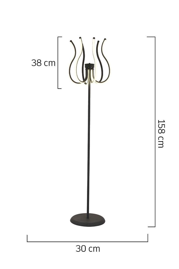 Lenora Siyah Modern Tasarım Salon Ledli Metal Lambader - 5