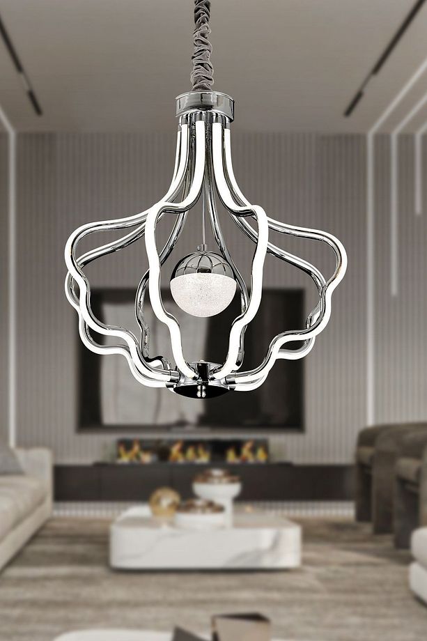 Camelia Krom Kaplama 3 Renkli 50 Watt Ledli Modern Tasarım Oturma Odası,Genç Odası,Yatak Odası,Salon - 1