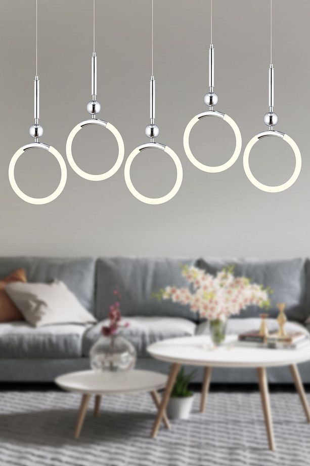 Struer 5'li Sıralı Krom Ledli Modern Koridor, Yatak Odası Salon Sarkıt Led Avize - 1