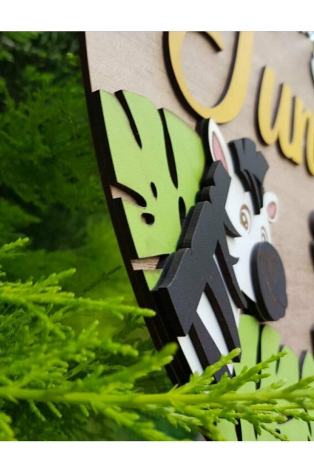 Özel Konsept Tasarım Safari Bebek Kapı Süsü - Zebra Ve Fil Aksesuar Çocuk Pano Kapısüsü - 3
