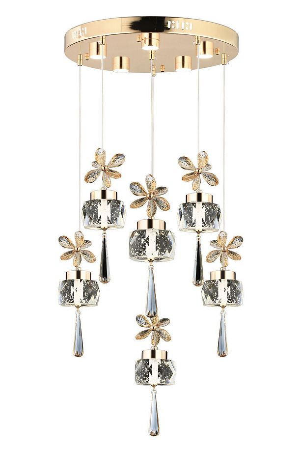 Amaris 6'lı Yuvarlak Gold Kelebek Led Avize Kristal Ledli Modern Oturma Odası Büyük Salon Sarkıt - 3