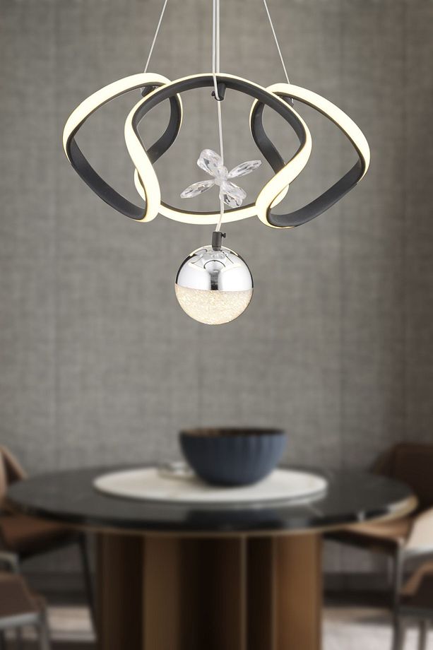 Pelin Tekli Siyah Krom 3 Renkli 40 Watt Ledli Modern Oturma Odası, Koridor, Salon Led Avize - 1