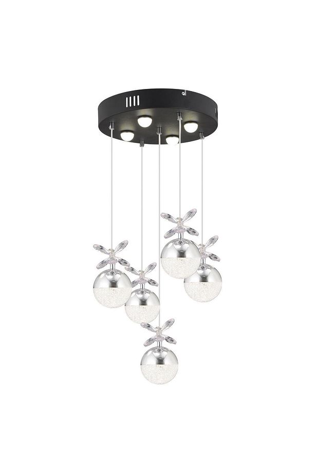 Lokken 5'li Yuvarlak 42 Watt Krom Kristal Ledli Modern Oturma Odası Salon Sarkıt Avize - 4
