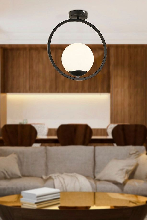 Lifos Tekli Siyah Plafonyer Modern Mutfak Retro Salon Avize - 1