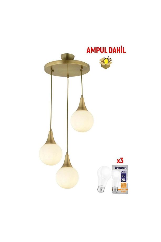 Damla 3 Lü Yuvarlak Eskitme -Led Ampul  Dahil Modern Koridor Mutfak Salon Sarkıt Avize - 2