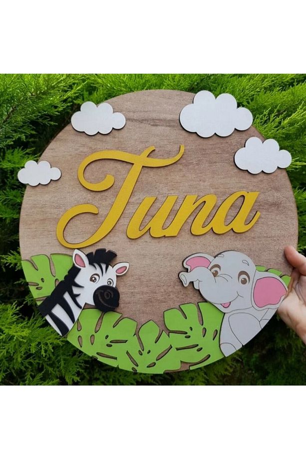 Özel Konsept Tasarım Safari Bebek Kapı Süsü - Zebra Ve Fil Aksesuar Çocuk Pano Kapısüsü - 1