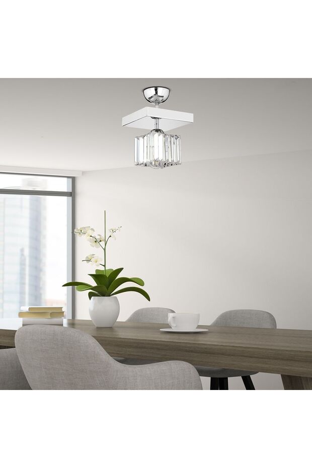 RİVİA KROM KAPLAMA PLAFONYER TAŞLI SALON AVİZE - 2