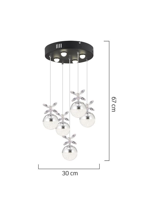 Lokken 5'li Yuvarlak 42 Watt Krom Kristal Ledli Modern Oturma Odası Salon Sarkıt Avize - 6