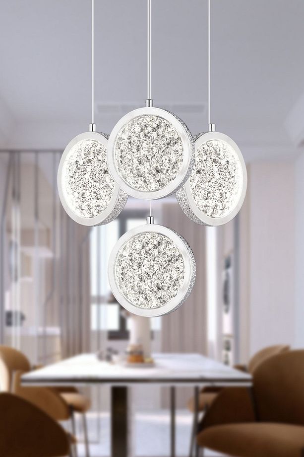 Furmet 4'lü Yuvarlak Krom Sarkıt Ledli Modern Mutfak Koridor Led Salon Sarkıt Avize - 1