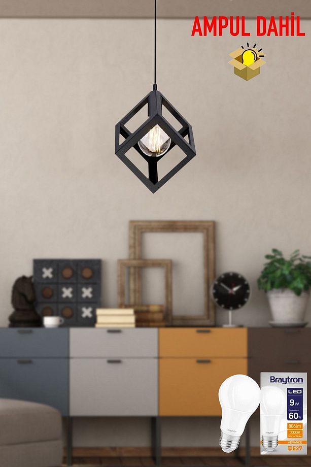 Cup Tekli Sarkıt Siyah -Led Ampul  Dahil Modern Koridor Mutfak Salon Sarkıt Avize - 1