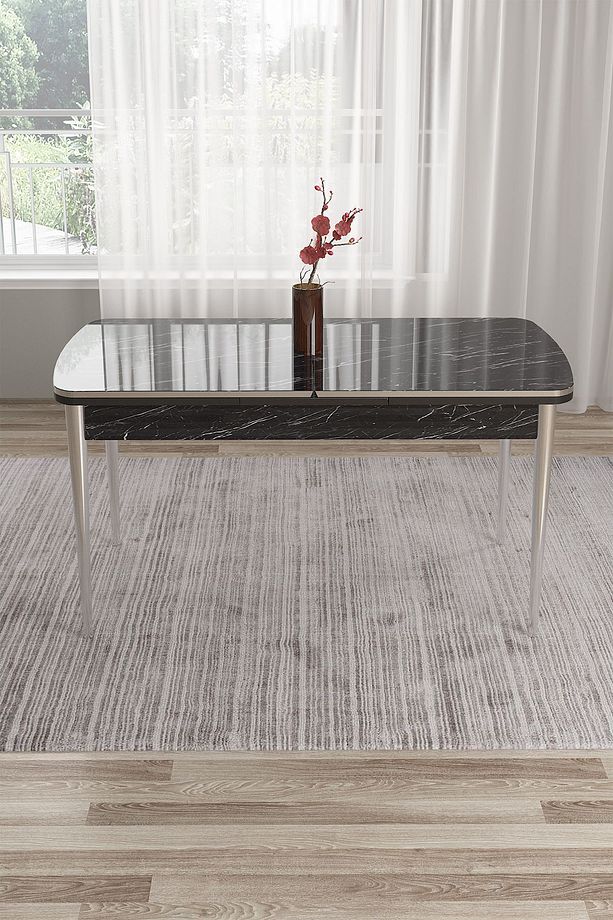 Tia Serisi 80x132 Mdf Açılabilir Siyah Mermer Desen Krom Detay Masa Takımı Ve 4 Antrasit Sandalye - 3