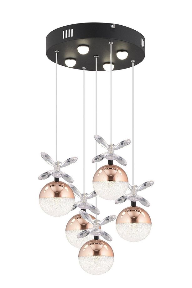 Lokken 5'li Yuvarlak 50 Watt Bakır Kristal Ledli Modern Oturma Odası Salon Sarkıt Avize - 3
