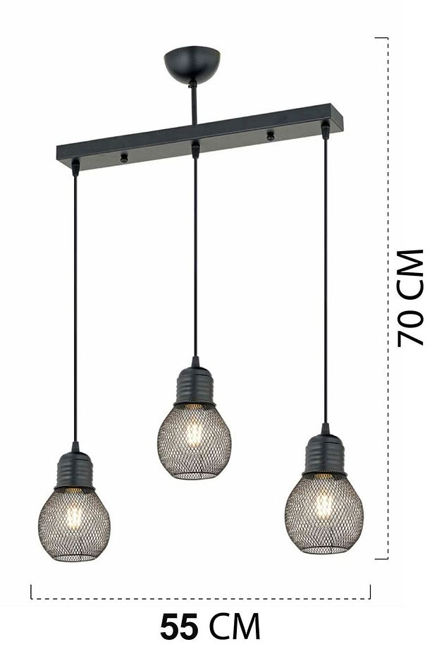 Pia 3Lü Sıralı Siyah Modern Genç Odası Mutfak Retro Salon Sarkıt Avize - 3