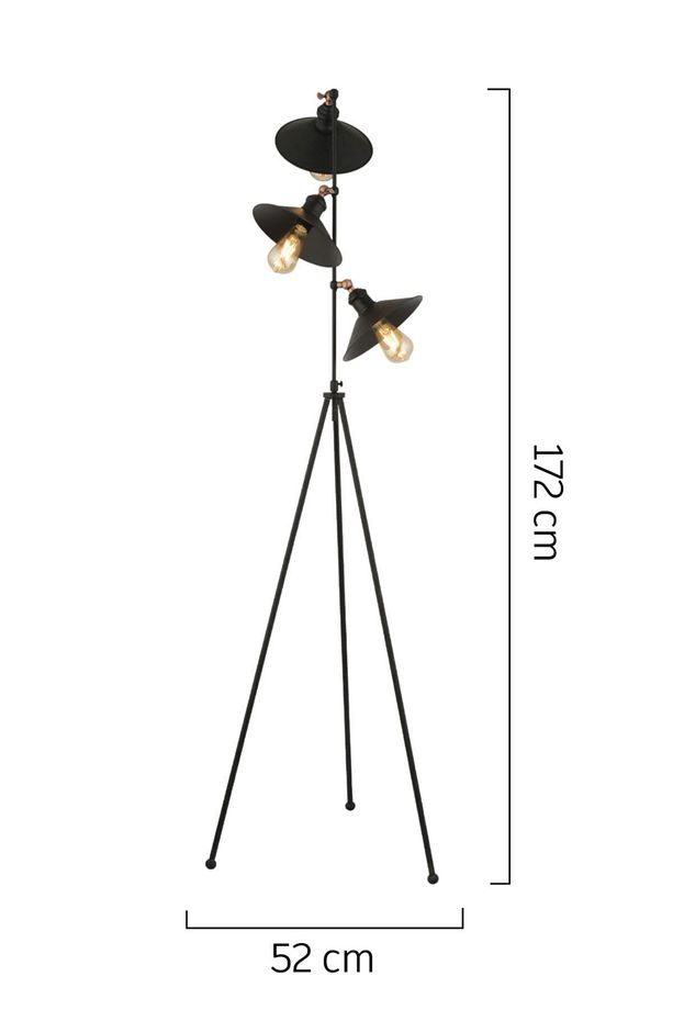 Violet 3Lü Siyah Modern Tasarım Retro 3 Ayaklı Abajur Lamba Metal Lambader - 5