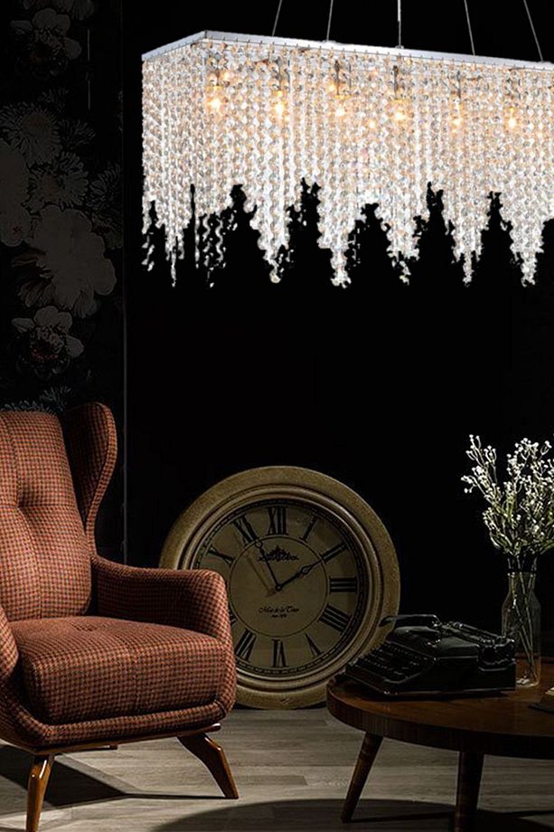 Vita 7 Lı Krom Kristalli Taşlı Modern Tasarım Kristal Salon Avize - 7