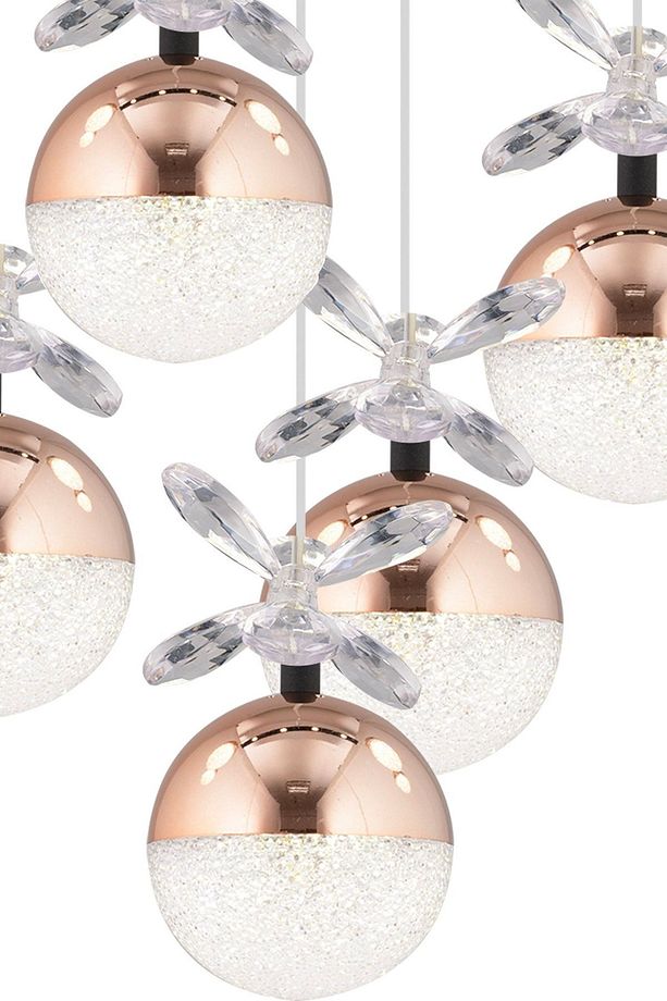 Lokken 5'li Yuvarlak 50 Watt Bakır Kristal Ledli Modern Oturma Odası Salon Sarkıt Avize - 4