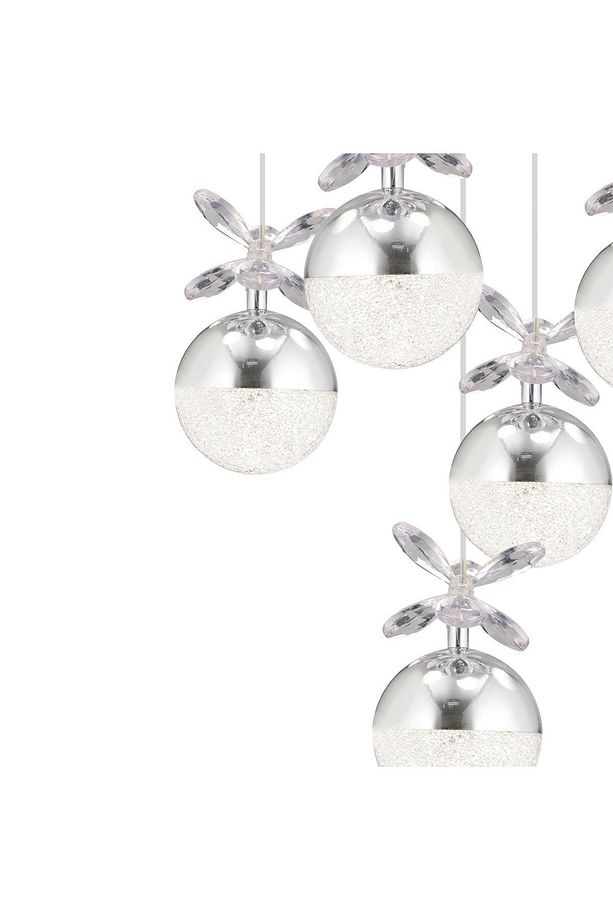 Lokken 5'li Yuvarlak 42 Watt Krom Kristal Ledli Modern Oturma Odası Salon Sarkıt Avize - 5