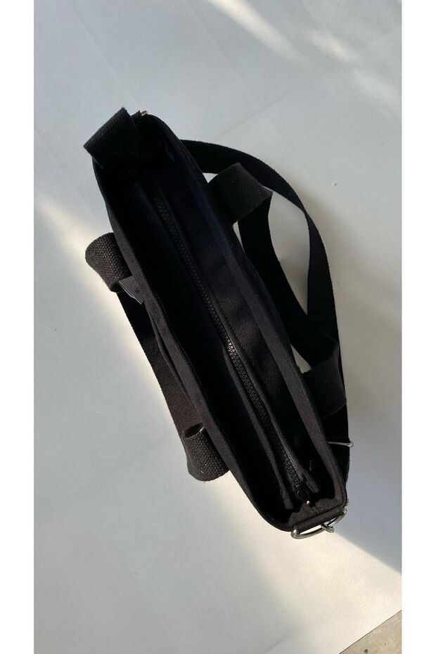 Siyah Kolej Kanvas Çanta - 5