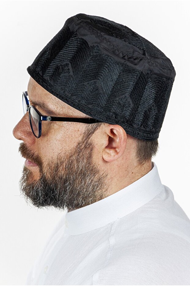 Topbaş embroidered patterned pattern fabric cap black - 2