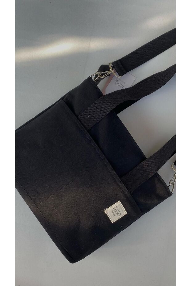 Siyah Kolej Kanvas Çanta - 3
