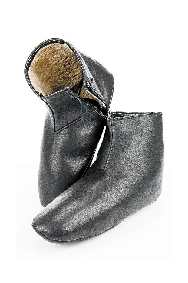 Mest Socks Sheepskin Fur Wide Zipper Black