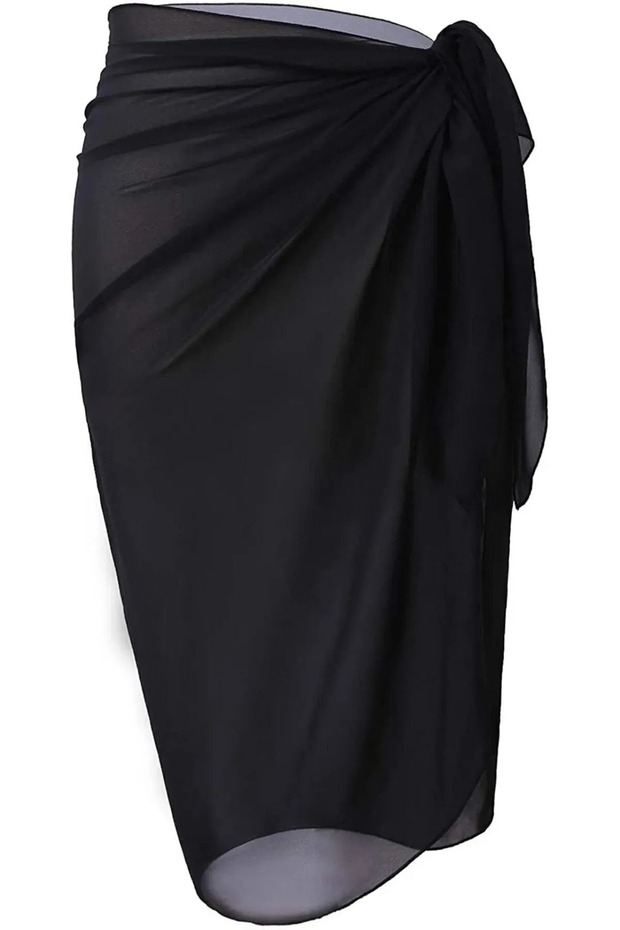 Black Pareo Long Model Women's Beach Dress New Season Tulle Transparent