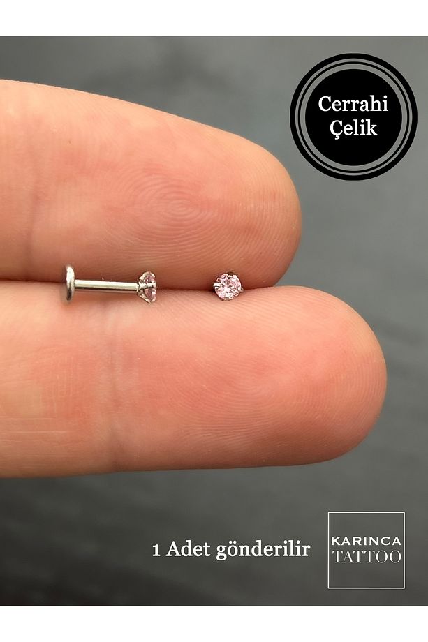 Renkli Taşlı Piercing Kıkırdak Forward Helix Conch Flat Kulak Memesi Burun Labret Tragus Piercing - 1
