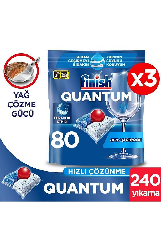 Quantum Hepsi Bir Arada Bulaşık Makinesi Deterjanı Kapsül Tablet 240 adet (80 x 3'lü) - 1