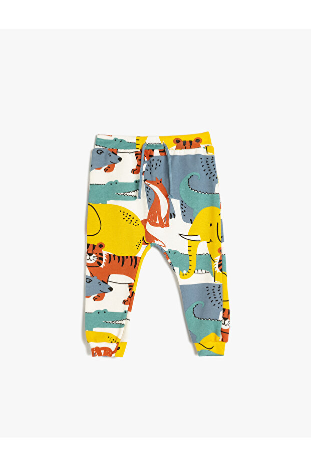Jogger Sweatpants Tie Waist Animals Printed Cotton
