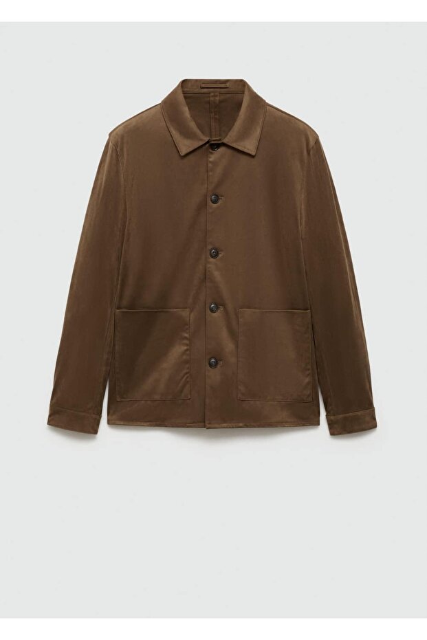 Süet görünümlü cepli gömlek ceket - 3