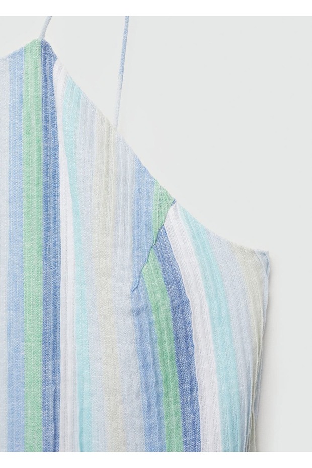 Ριγέ λινό φόρεμα - 6