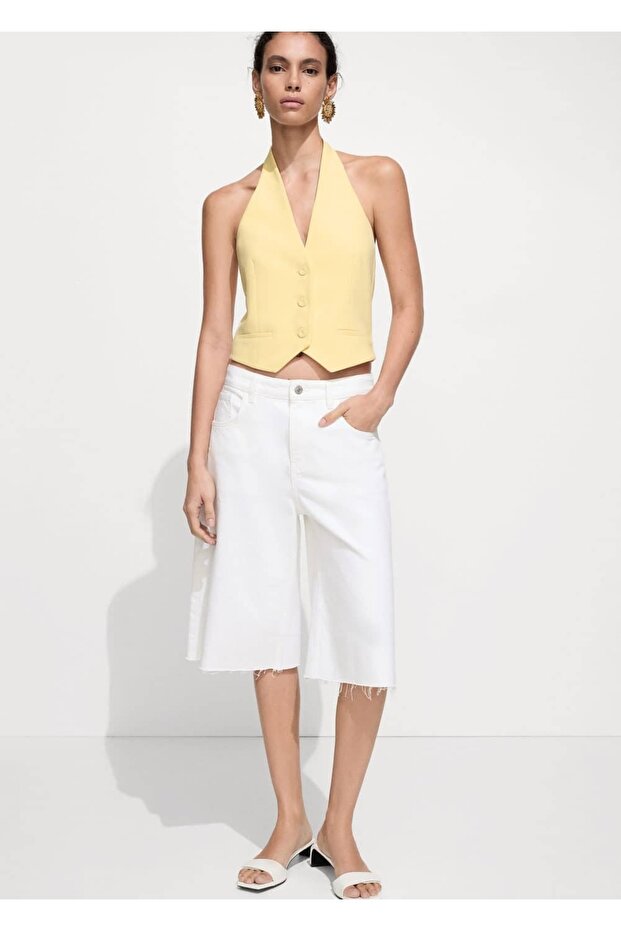 Halter yaka düğmeli yelek - 5